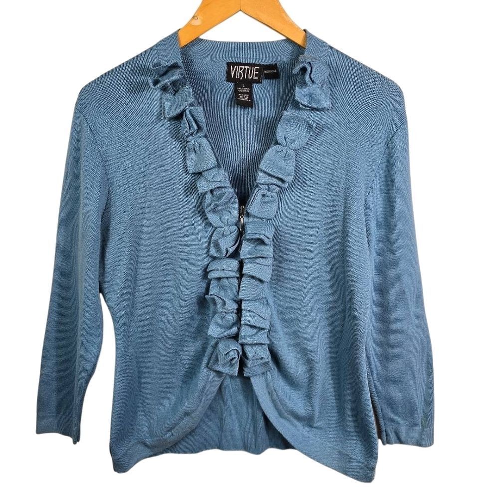 Virtue Light Blue Ruffle Cardigan XL